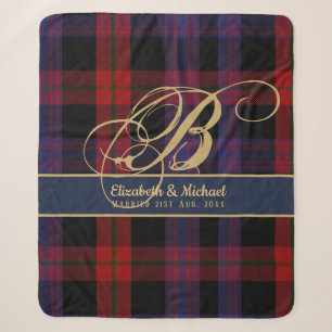 Monogram BROWN Tartan Blue Red Passen getrouwd Wed Sherpa Deken