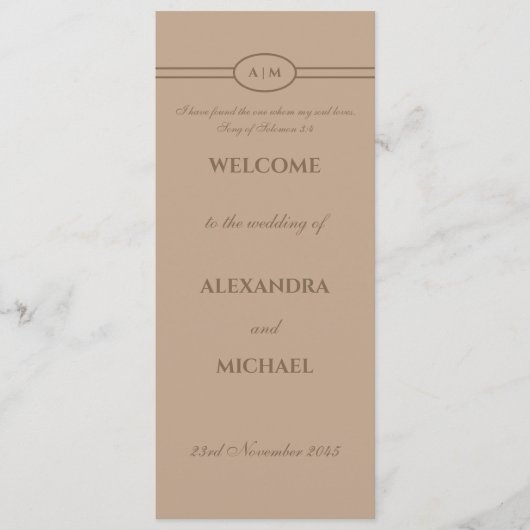 Monogram Brown Taupe Christian Wedding Program Programma (Voorkant)