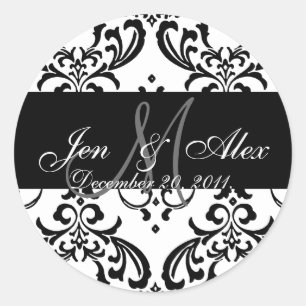 Monogram bruid bruidegom Damask bruiloft Stickers