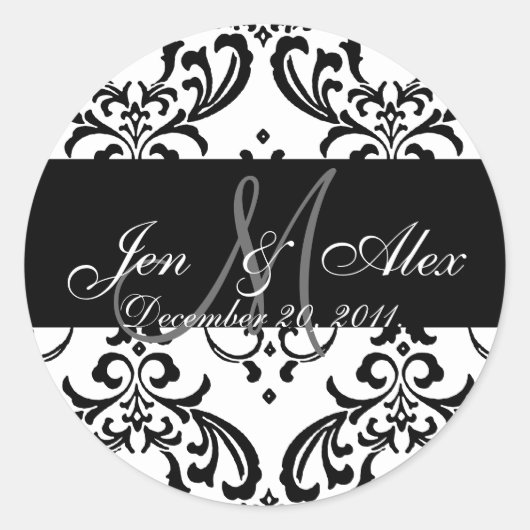 Monogram bruid bruidegom Damask bruiloft Stickers (Voorkant)