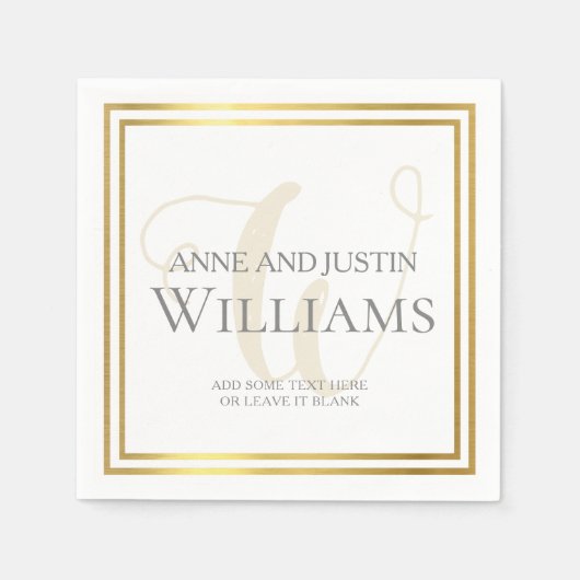 Monogram bruid bruidegom namen achternaam wit servetten (Voorkant)