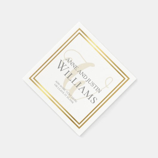 Monogram bruid bruidegom namen achternaam wit servetten (Hoek)