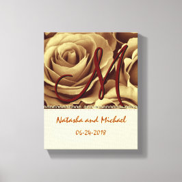 Monogram bruid en bruidegom met gouden Rozen Canvas Afdruk