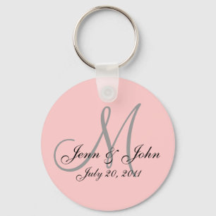 Monogram bruidbruinbruidebruin op datum roze Sleut Sleutelhanger