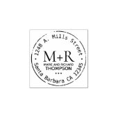monogram, bruidegom namen, achternaam met adres 	rubberstempel (Afrduk)