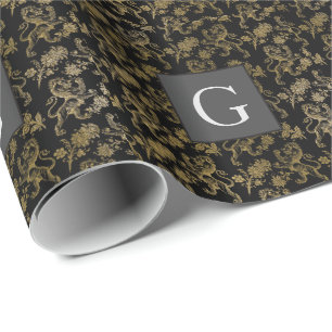 Monogram Bruidsjonkers Beste Man Zwart Goud Leeuw  Cadeaupapier