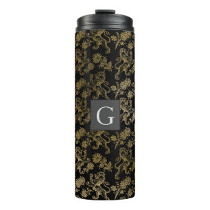 Monogram Bruidsjonkers Beste Man Zwart Goud Leeuw Thermosbeker