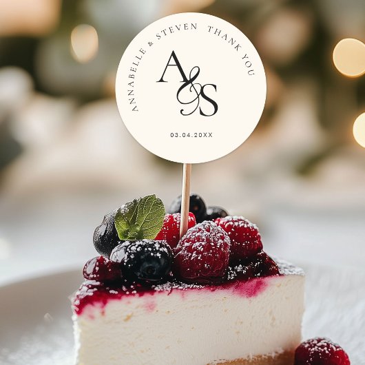 Monogram, bruiloft bedankt ronde sticker