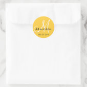 Monogram Bruiloft Bewaar de datum Gele Sticker (Tas)