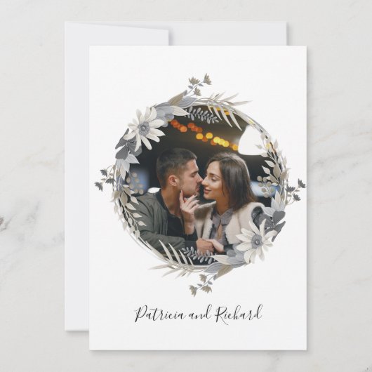 Monogram Bruiloft Bloemen Moderne Kalligrafie Kaart (Achterkant)