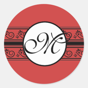 Monogram bruiloft Borders Deep Red Ronde Sticker