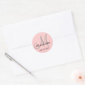 Monogram bruiloft bruid bruidegom datum roze Stick Ronde Sticker (Envelop)