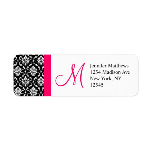 Monogram Bruiloft Damast Retouradres Labels (Voorkant)