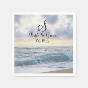 Monogram bruiloft Datum Namen Beach Backdrop Servet