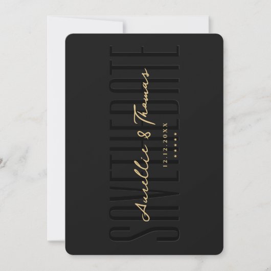 Monogram Bruiloft Elegant Zwart Goud Modern QR Save The Date (Voorkant)