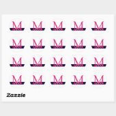 Monogram Bruiloft Envelop Seal Wit Navy Roze Ronde Sticker (Vel)
