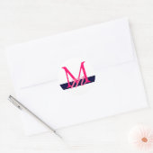 Monogram Bruiloft Envelop Seal Wit Navy Roze Ronde Sticker (Envelop)