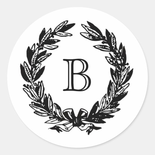Monogram Bruiloft Familie Crest Embleem Ronde Sticker (Voorkant)