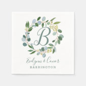 Monogram Bruiloft groene krans met eucalyptus Servet (Voorkant)