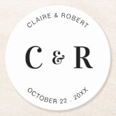 Monogram bruiloft gunst Drink gepersonaliseerd Ronde Kartonnen Onderzetter (Voorkant)
