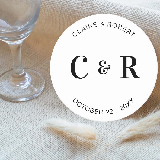 Monogram bruiloft gunst Drink gepersonaliseerd Ronde Kartonnen Onderzetter