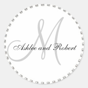 Monogram bruiloft gunst Sticker zilveren parel wit