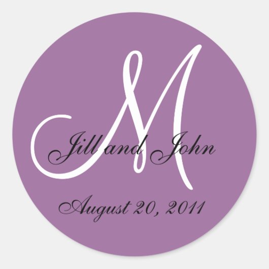 Monogram Bruiloft Initiaal Bruid Groom Mauve Seal Ronde Sticker (Voorkant)