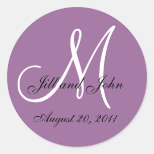 Monogram Bruiloft Initiaal Bruid Groom Mauve Seal Ronde Sticker