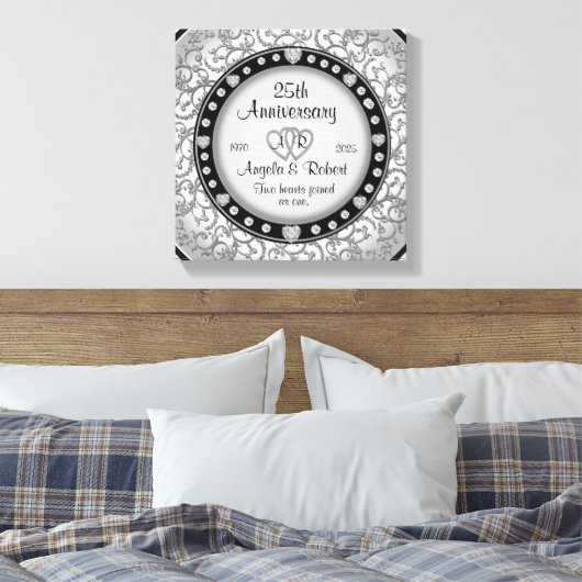 Monogram bruiloft Jubileum met harten Canvas Afdruk (Insitu (Slaapkamer))