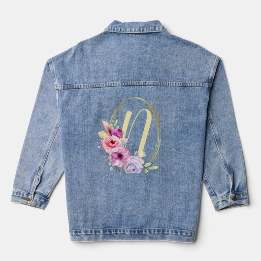 Monogram Bruiloft Kleurrijke Roze Bloemen Gouden L Denim Jacket (Achterkant)