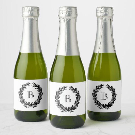 Monogram bruiloft krans illustratie sparkling wijnetiket (Flessen)