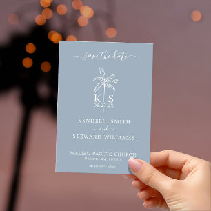 Monogram Bruiloft Logo Palm Tree Sla de datum op Kaart