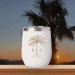 Monogram Bruiloft Logo Palm Tree Thermische wijn