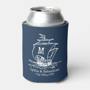 Monogram Bruiloft Paar Schip Marine Blauw Blikjeskoeler