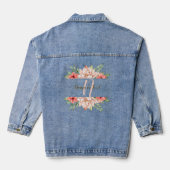 Monogram Bruiloft Perzik Sinaasappel Bloemen Denim Jacket (Achterkant)