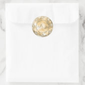  Monogram Bruiloft Seal Gouden Bloemen Ronde Sticker (Tas)
