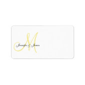 Monogram bruiloft uitnodiging Adresetiketten geel Etiket (Voorkant)