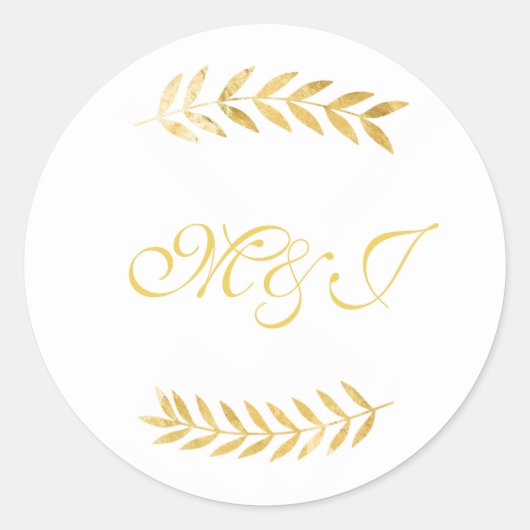 Monogram bruiloft warme gouden bladeren ronde sticker (Voorkant)