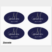 Monogram Bruiloft Wijn Label Sticker Navy (Vel)