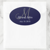 Monogram Bruiloft Wijn Label Sticker Navy (Tas)