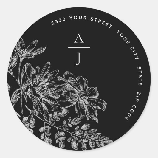 Monogram Bruiloft Zwart Wit Adres Envelop Seal Ronde Sticker (Voorkant)