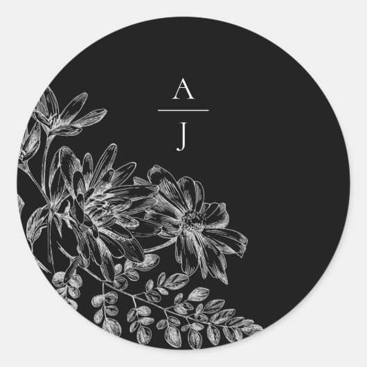 Monogram Bruiloft Zwart Wit Envelop Seal Ronde Sticker (Voorkant)