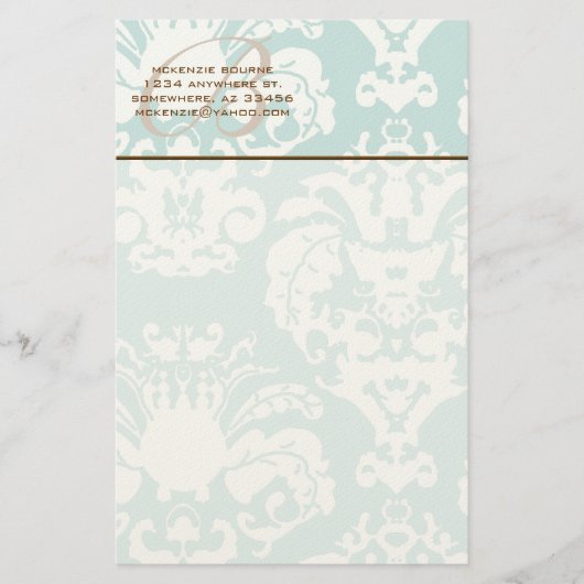 Monogram Bruin & Aqua Blue Stationery Briefpapier (Voorkant)