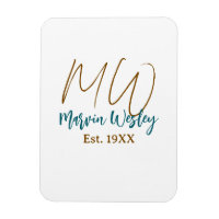 Monogram bruin blauw turquoise geschat jaar eenvou