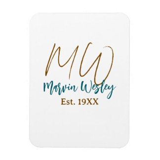 Monogram bruin blauw turquoise geschat jaar eenvou magneet