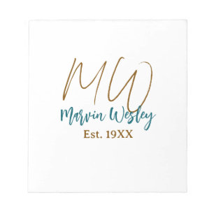 Monogram bruin blauw turquoise geschat jaar eenvou notitieblok