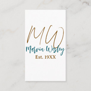 Monogram bruin blauw turquoise geschat jaar eenvou visitekaartje
