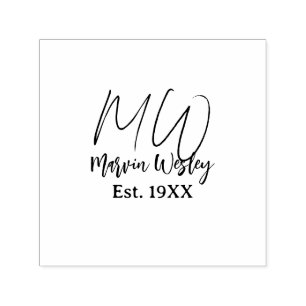 Monogram bruin blauw turquoise geschat jaar eenvou zelfinktende stempel