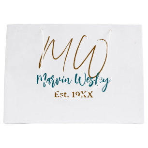 Monogram bruin blauw turquoise oprichtingsjaar een groot cadeauzakje