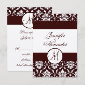 Monogram bruin Damask RSVP-kaart op viltpapier RSVP Kaartje (Voorkant / Achterkant)
